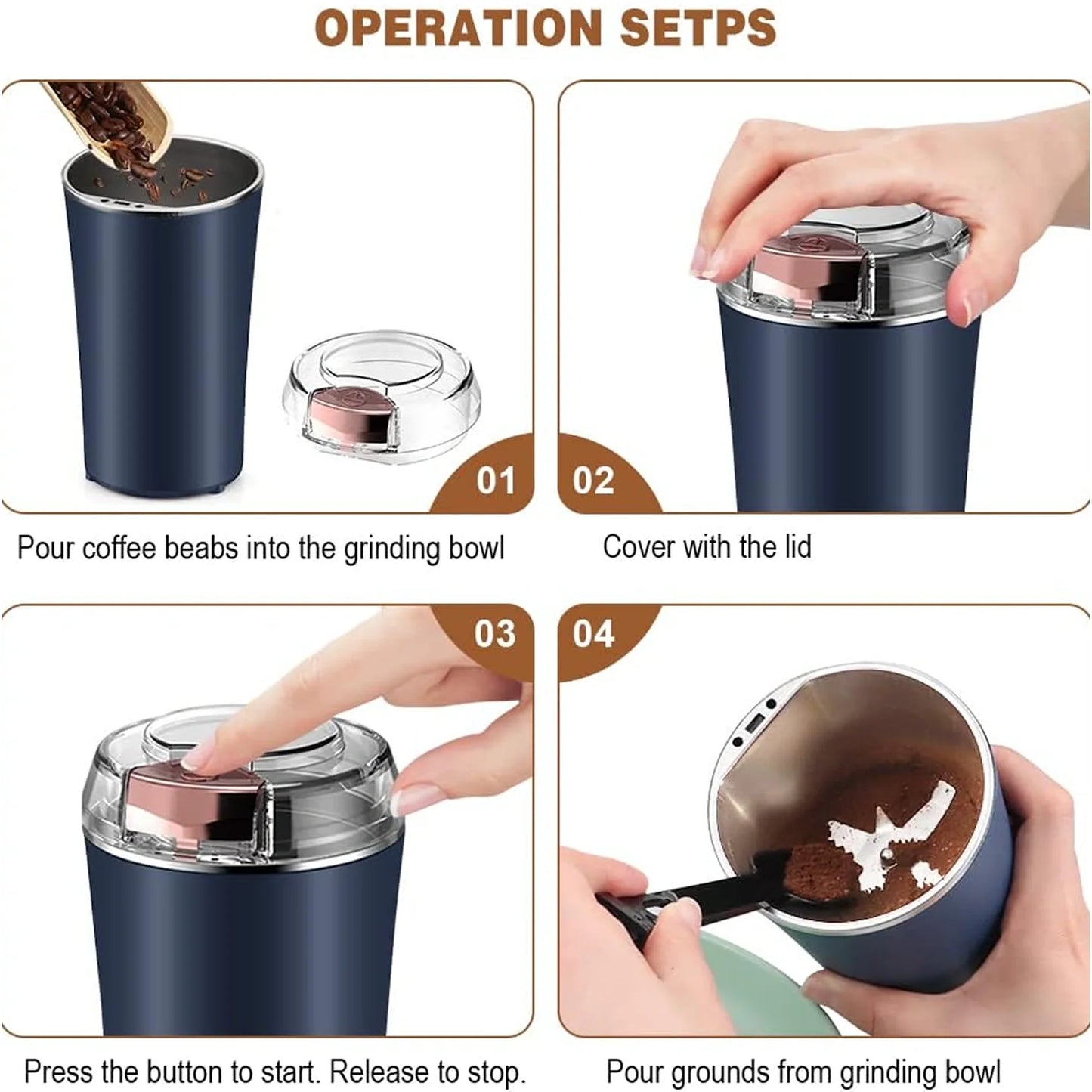 Mini Electric Coffee Grinder & Mixer – Portable Powerful 4 Blade Small Grinder