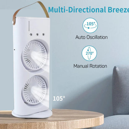Portable Mini Air Cooler Fan with Mist & Dual Fans USB