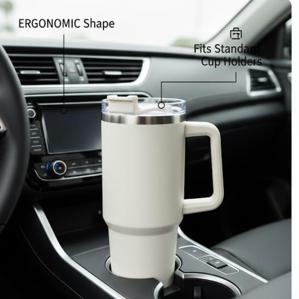 Premium 40oz Stainless Steel Insulated Travel Mug with Handle & Straw