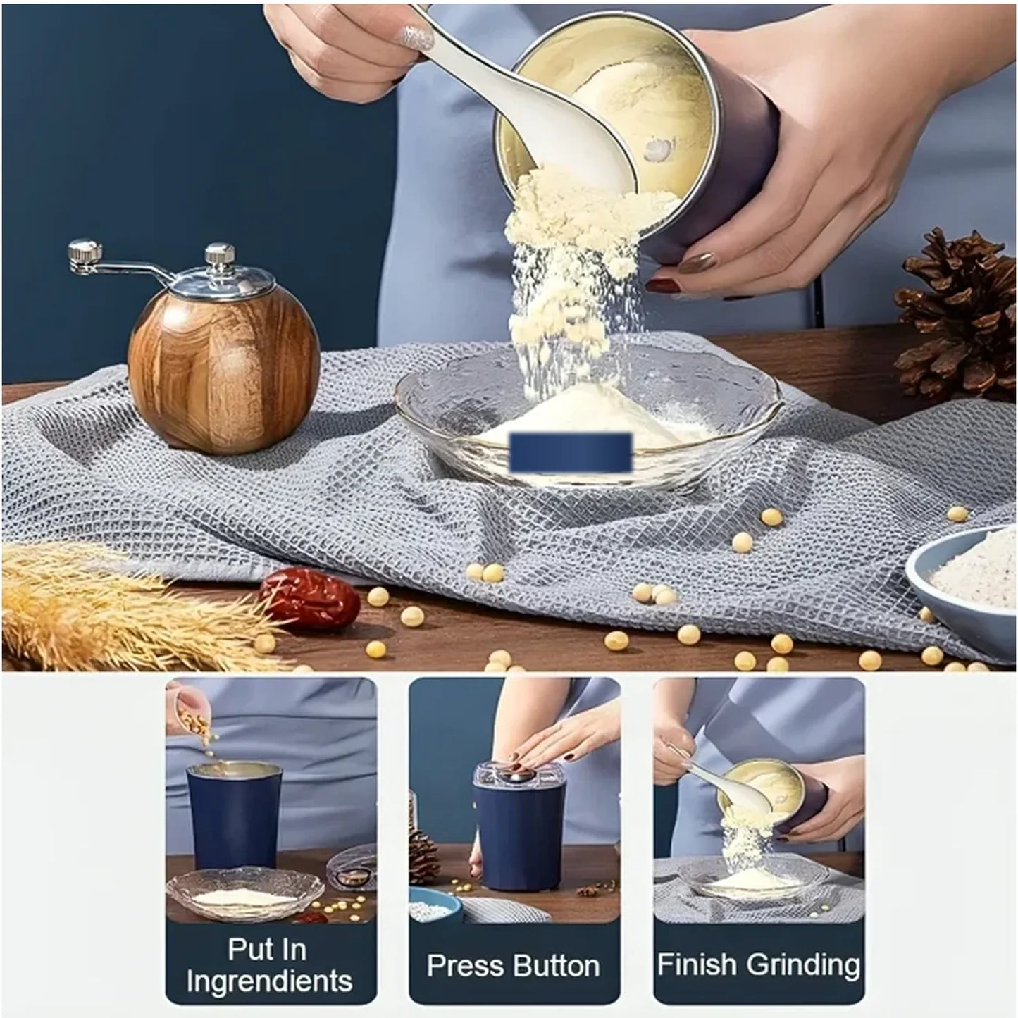 Mini Electric Coffee Grinder & Mixer – Portable Powerful 4 Blade Small Grinder