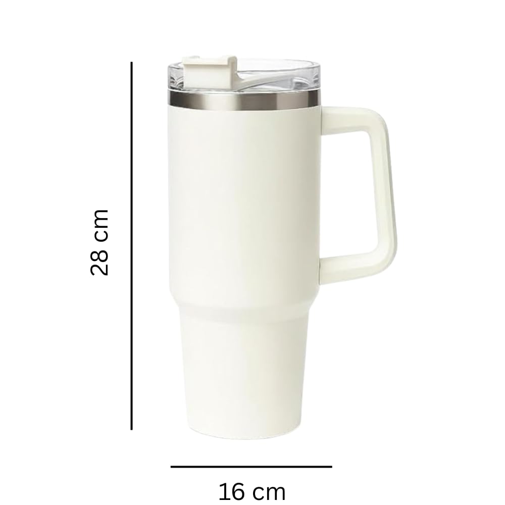 Premium 40oz Stainless Steel Insulated Travel Mug with Handle & Straw