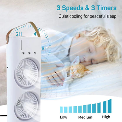 Portable Mini Air Cooler Fan with Mist & Dual Fans USB
