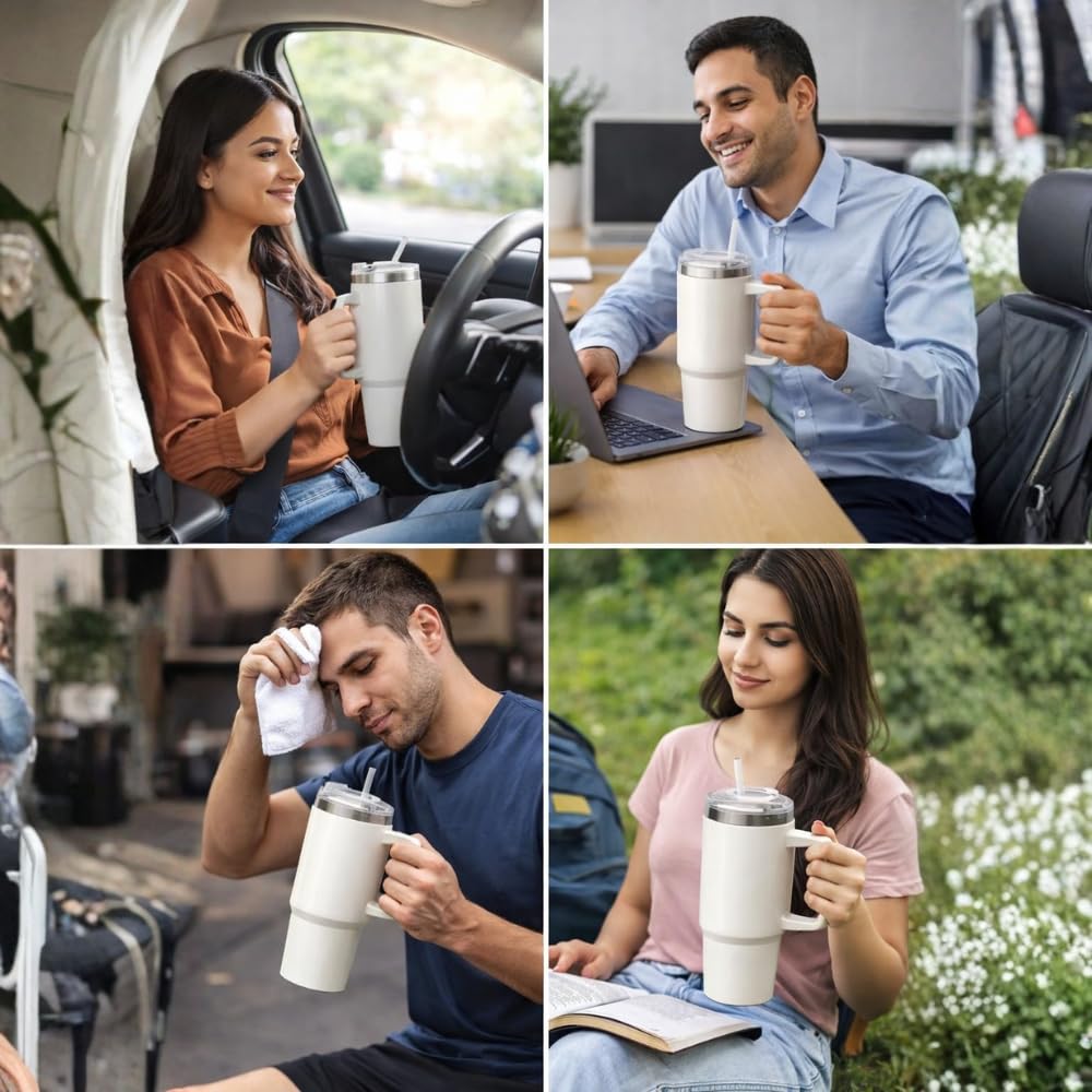 Premium 40oz Stainless Steel Insulated Travel Mug with Handle & Straw