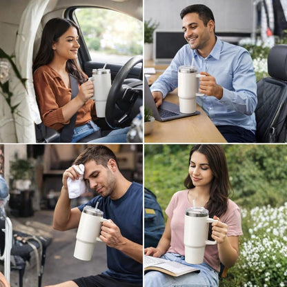 Premium 40oz Stainless Steel Insulated Travel Mug with Handle & Straw