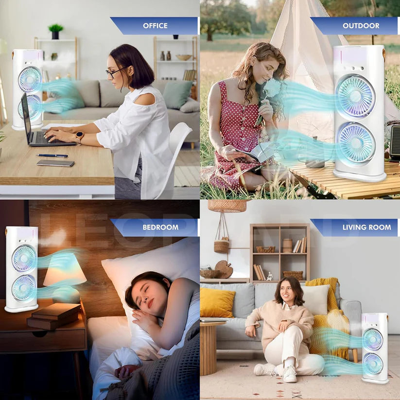 Portable Mini Air Cooler Fan with Mist & Dual Fans USB