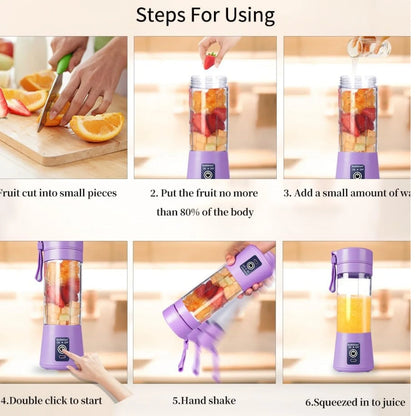 Portable USB Rechargeable Juicer Blender Bottle – 6 Blade Mini Smoothie Maker